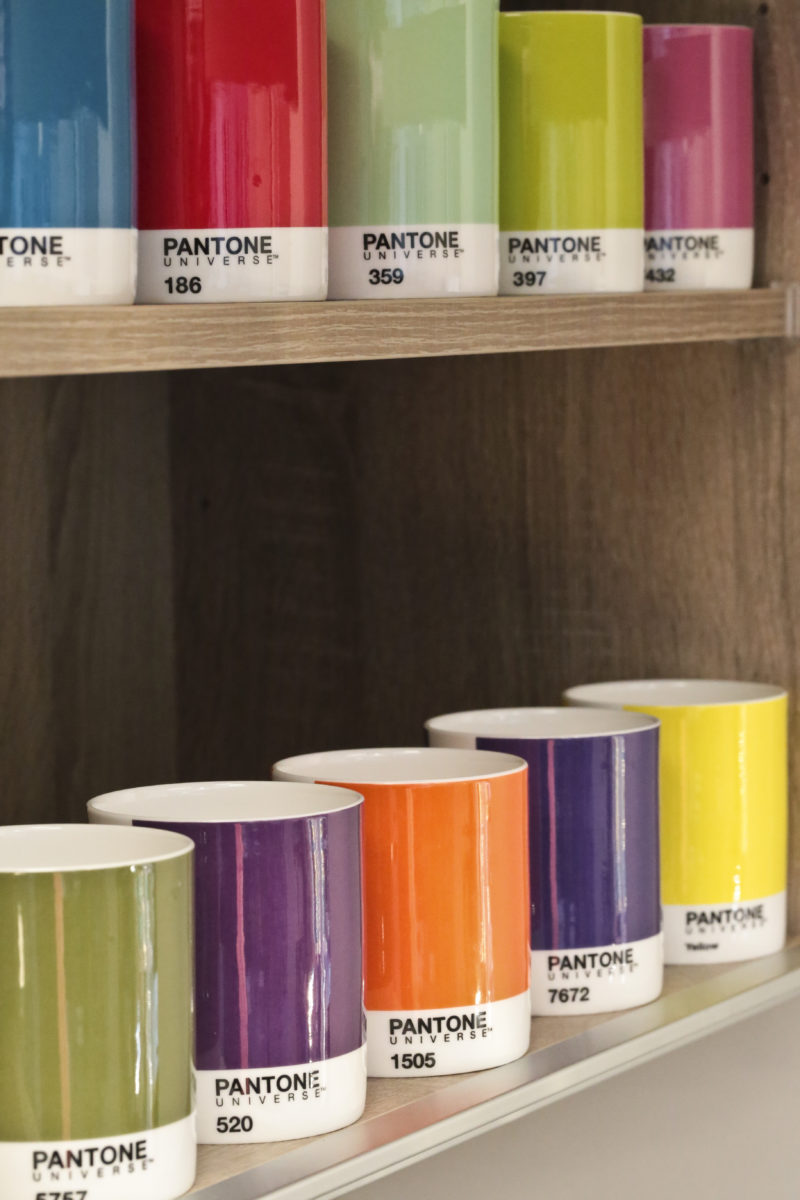 Pantone Universe Mugs in cupboard