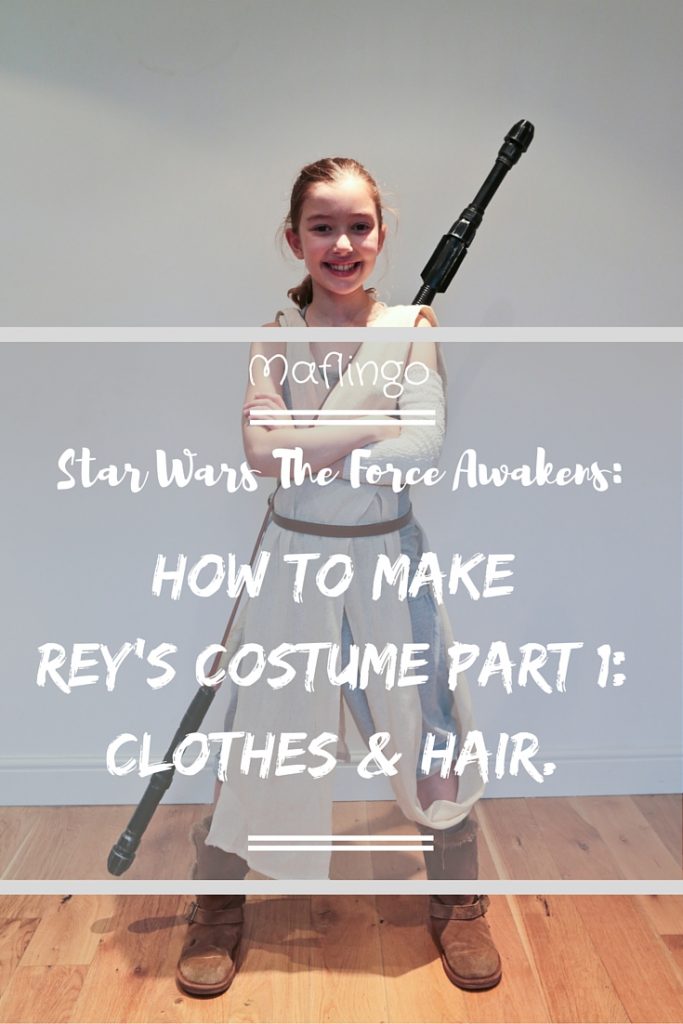 How to make a Rey Costume from Star Wars the Force Awakens Part 1. In the first part of the series I show you how to make an inexpensive Rey costume out of a dust sheet, bandages, a grey vest, grey pyjama trousers. I will also show you how you can recreate Rey's hairstyle.