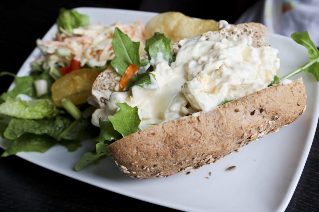 An Egg mayonnaise sandwich with salad and coleslaw, served at the Garden Tea Room, Clumber Park National Trust