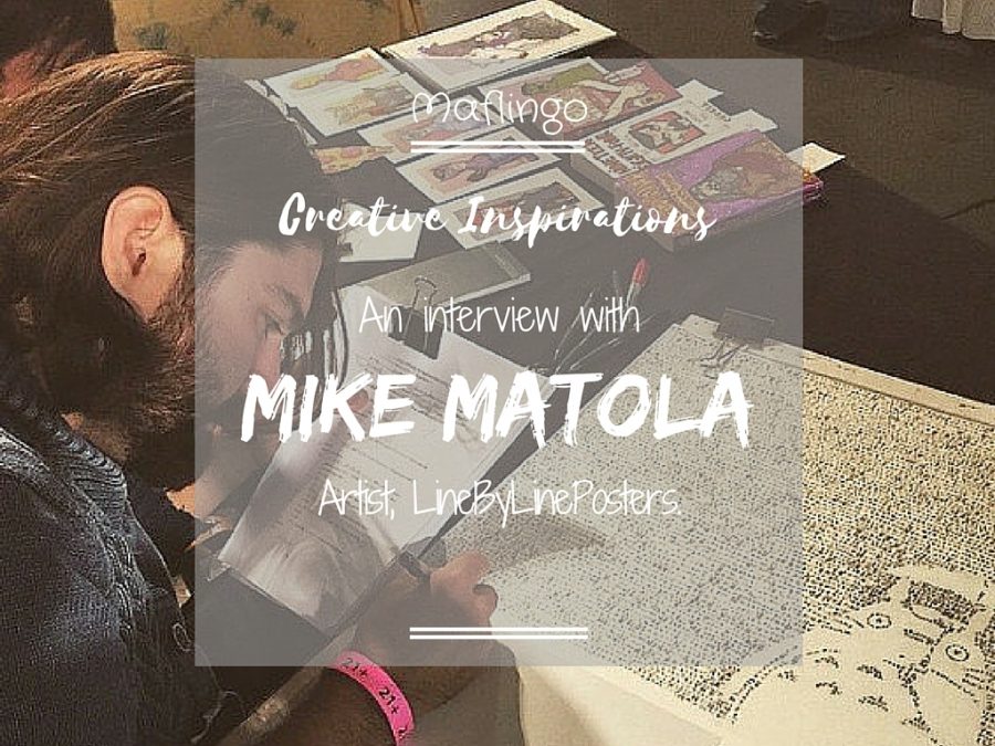Creative Inspirations: An interview with Mike Matola, Artist LineByLinePosters (Text Overlay) Mike Matola sitting at his desk and working on his Totoro line-by-line drawing