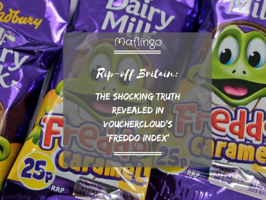 Text overlay: Rip-off Britain: The shocking truth revealed in Vouchercloud's 'Freddo Index' Freddo Caramel Chocolates