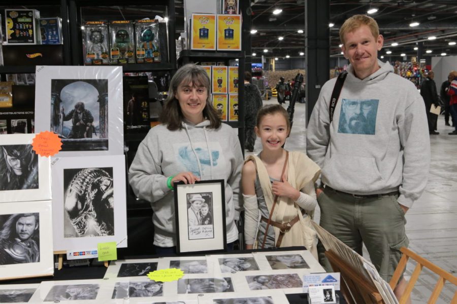Introducing Chris Baker Art. Emily and Chris Baker's parents manning Chris's stall at Manchester Film and Comic Convention, 2016