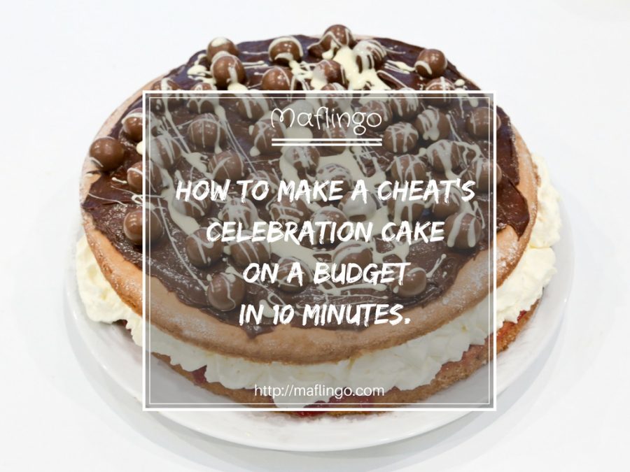 How to make a cheat's celebration / birthday cake in 10 minutes for less than £10.