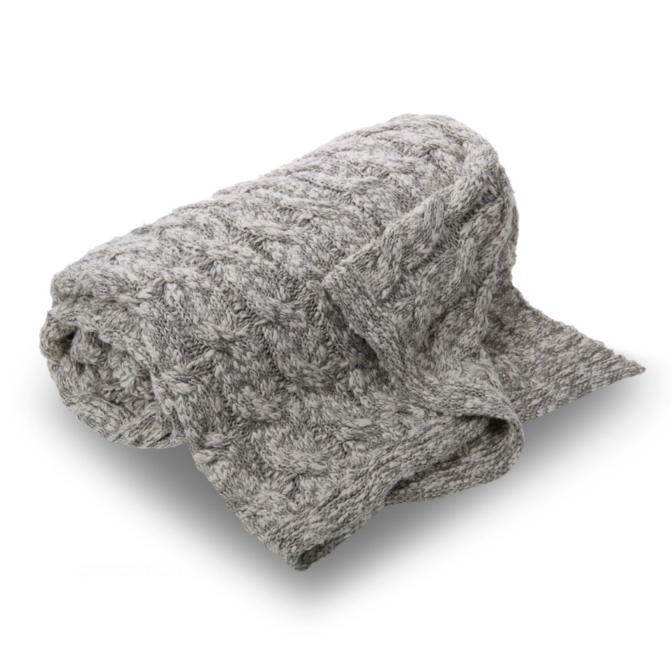 Cotton Cable Knit Throw in natural/grey Double 150cm x 200cm