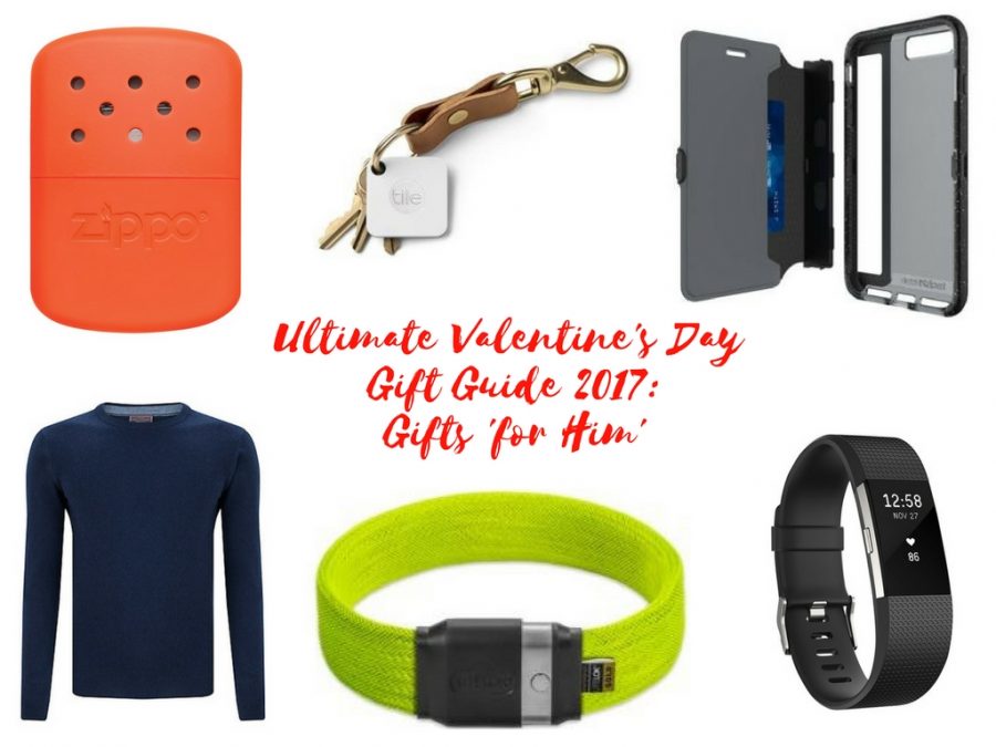 Maflingo's ultimate valentine's gift guide 2017: For Him. I've chosen 6 of my favourite ideas for valentine's gifts for the man on your life. Cashmere jumper, Litelok bike lock, Fitbit Charge 2, Zippo hand warmer, tech21 Wallet Active iPhone case, Tile Mate tracker