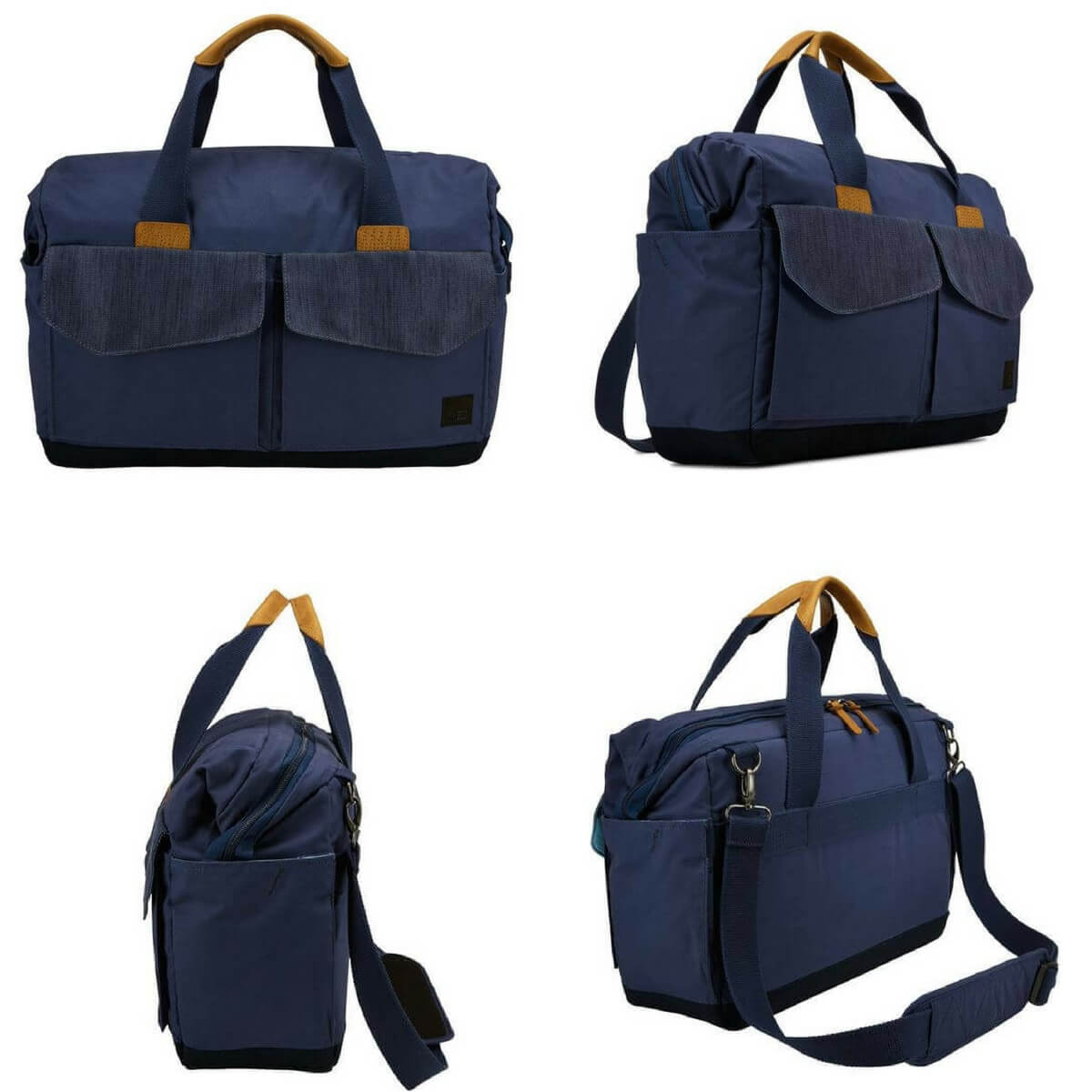 Case Logic LoDo Satchel in Navy Blue from all angles.