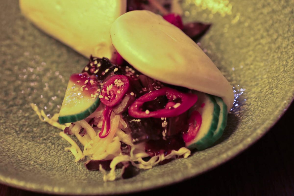 Son of Steak A POPULAR TAIWANESE STREET FOOD, OUR BAO BUNS ARE FILLED WITH CRISPY VEGETABLES, CUCUMBER, RED CHILLI, SOY & YAKINIKU SAUCES & SPRINKLED WITH SESAME SEEDS.