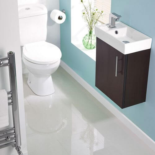 Wall hung short projection cloakroom basin / sink with vanity in small bathroom ensuite