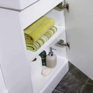 Inside vanity cupboard for short projection cloakroom basin / sink with vanity in small bathroom ensuite